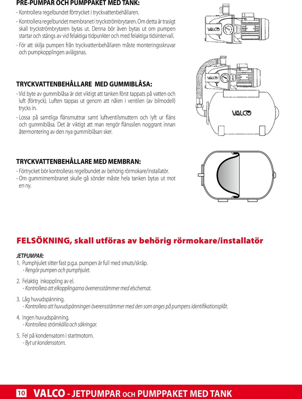 - För att skilja pumpen från tryckvattenbehållaren måste monteringsskruvar och pumpkopplingen avlägsnas.