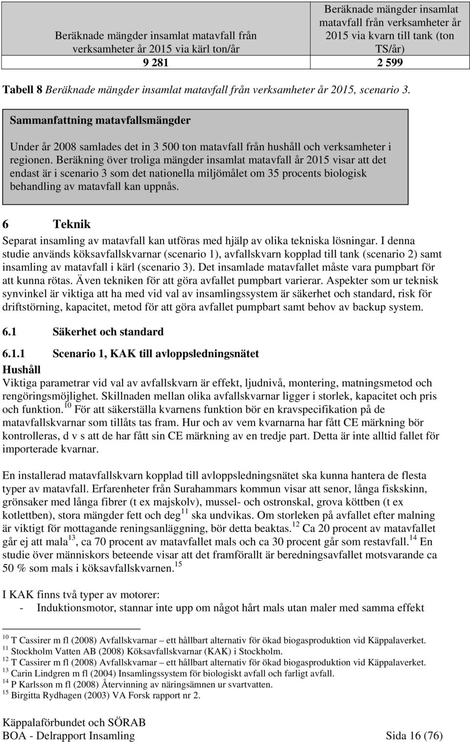 Beräkning över troliga mängder insamlat matavfall år 2015 visar att det endast är i scenario 3 som det nationella miljömålet om 35 procents biologisk behandling av matavfall kan uppnås.