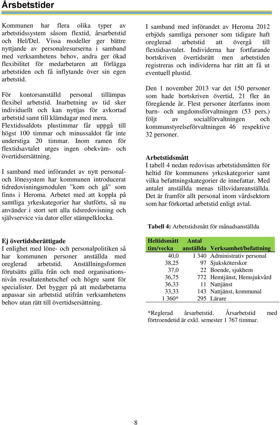 arbetstid. För kontorsanställd personal tillämpas flexibel arbetstid. Inarbetning av tid sker individuellt och kan nyttjas för avkortad arbetstid samt till klämdagar med mera.