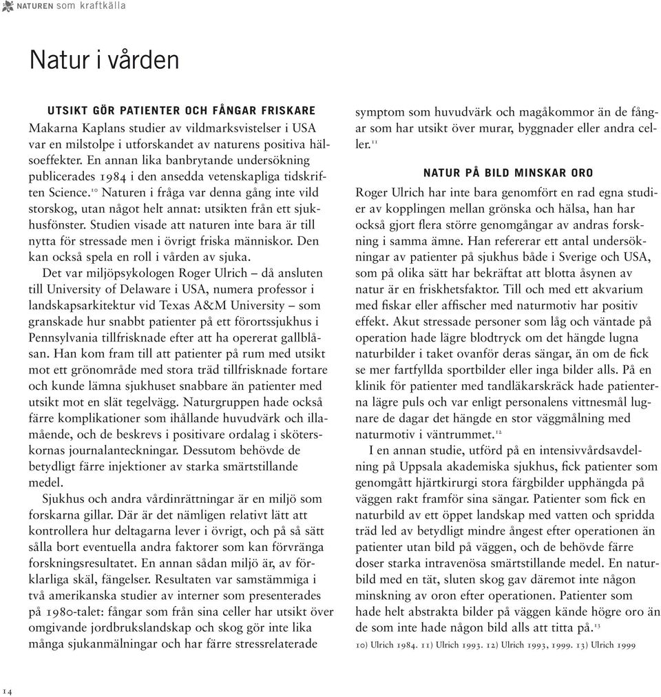 10 Naturen i fråga var denna gång inte vild storskog, utan något helt annat: utsikten från ett sjukhusfönster.