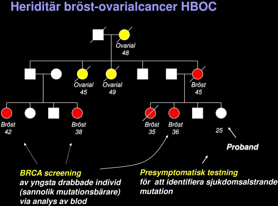 av yngsta drabbade individ (sannolik mutationsbärare) via analys av