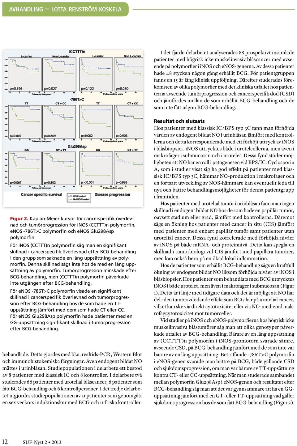 Därefter studerades förekomsten av olika polymorfier med det kliniska utfallet hos patienterna avseende tumörprogression och cancerspecifik död (CSD) och jämfördes mellan de som erhållit