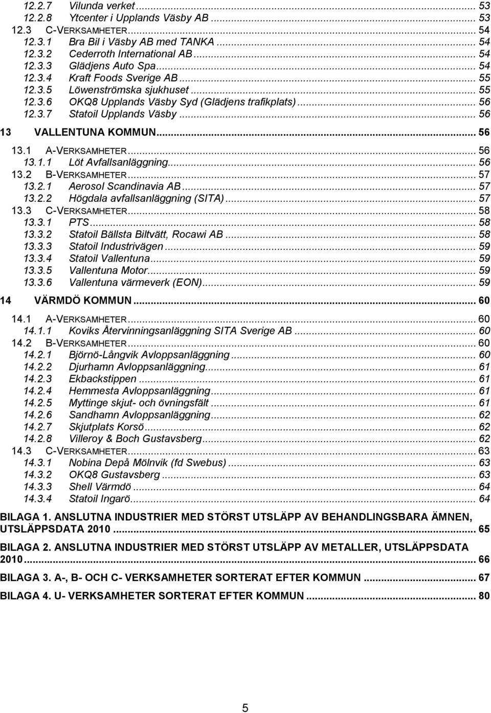 .. 56 13.1 A-VERKSAMHETER... 56 13.1.1 Löt Avfallsanläggning... 56 13.2 B-VERKSAMHETER... 57 13.2.1 Aerosol Scandinavia AB... 57 13.2.2 Högdala avfallsanläggning (SITA)... 57 13.3 C-VERKSAMHETER.