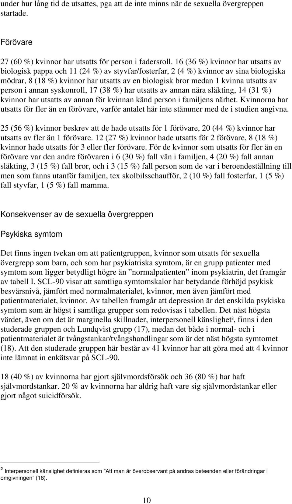 utsatts av person i annan syskonroll, 17 (38 %) har utsatts av annan nära släkting, 14 (31 %) kvinnor har utsatts av annan för kvinnan känd person i familjens närhet.