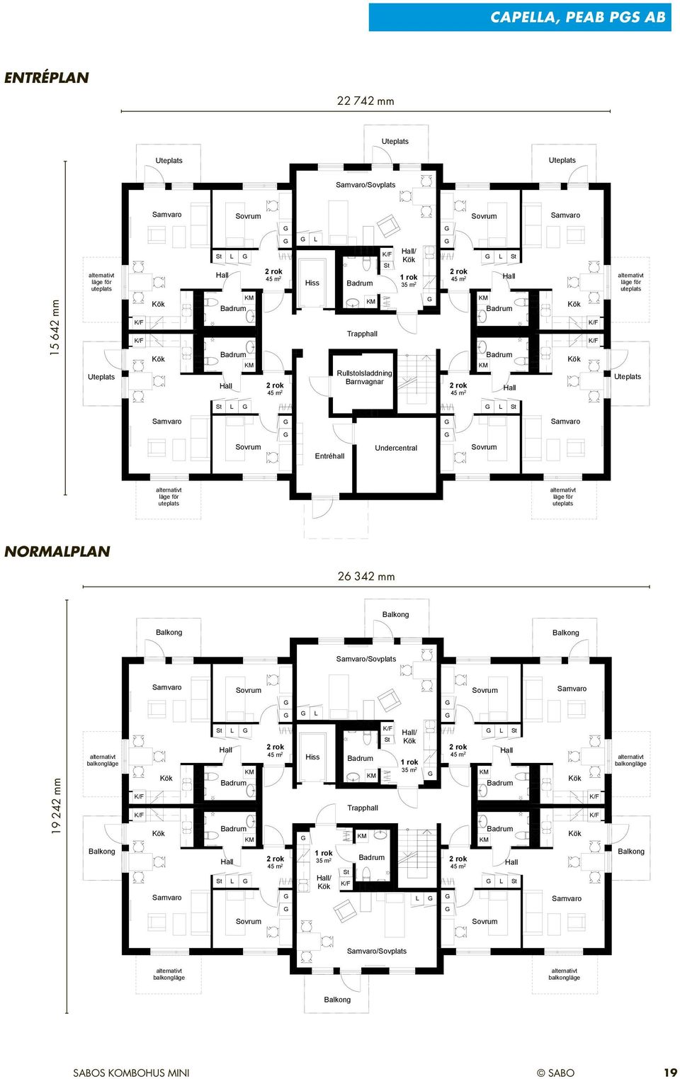 m 2 2 rok 45 m 2 KM KM L St Hall Badrum Badrum Hall Kök Kök K/F K/F alternativt läge för uteplats Uteplats St L L St Samvaro Samvaro Sovrum Entréhall Undercentral Sovrum 900 1 800 alternativt läge