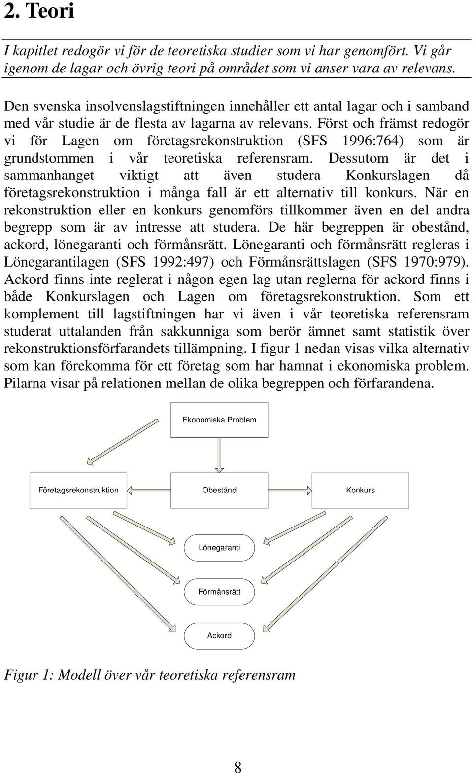 Först och främst redogör vi för Lagen om företagsrekonstruktion (SFS 1996:764) som är grundstommen i vår teoretiska referensram.