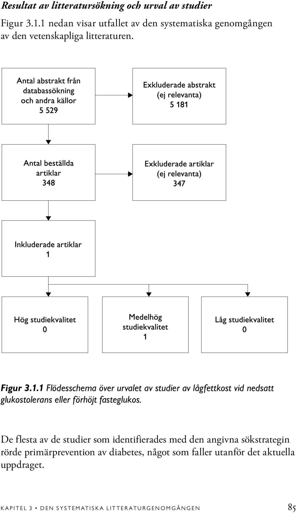 De flesta av de studier som identifierades med den angivna sökstrategin rörde primärprevention av diabetes, något som