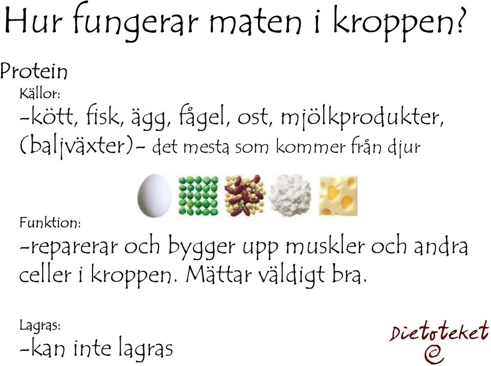 (baljväxter)- det mesta som kommer från djur Funktion: