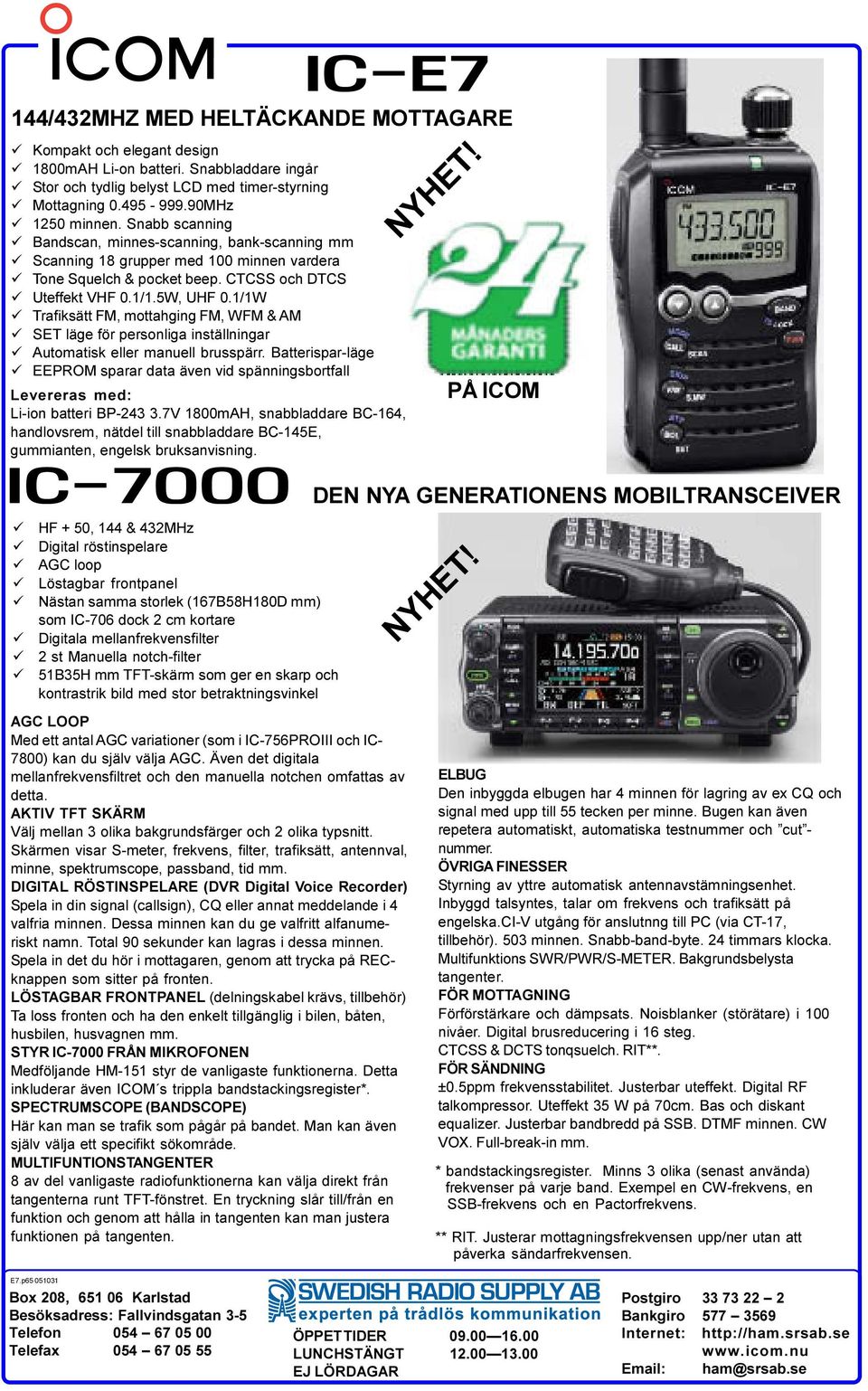 5W, UHF 0.1/1W ü Trafiksätt FM, mottahging FM, WFM & AM ü SET läge för personliga inställningar ü Automatisk eller manuell brusspärr.