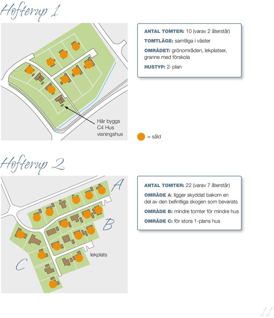 A Antal tomter: 22 (varav 7 återstår) Område A: ligger skyddat bakom en del av den befintliga