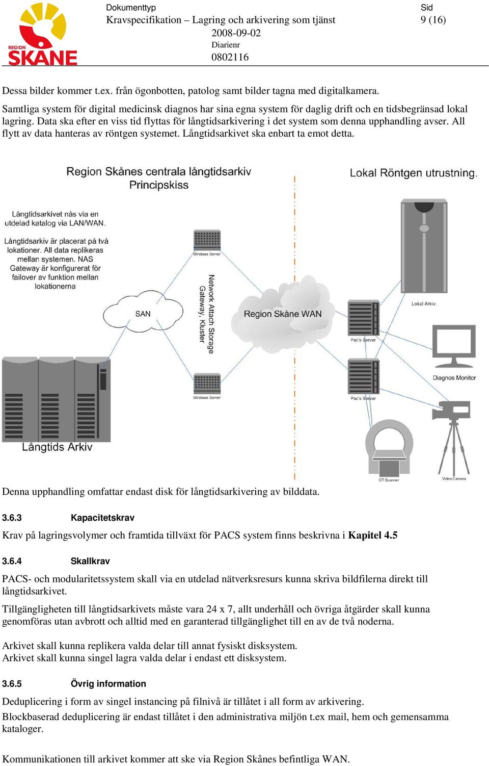 Data ska efter en viss tid flyttas för långtidsarkivering i det system som denna upphandling avser. All flytt av data hanteras av röntgen systemet. Långtidsarkivet ska enbart ta emot detta.