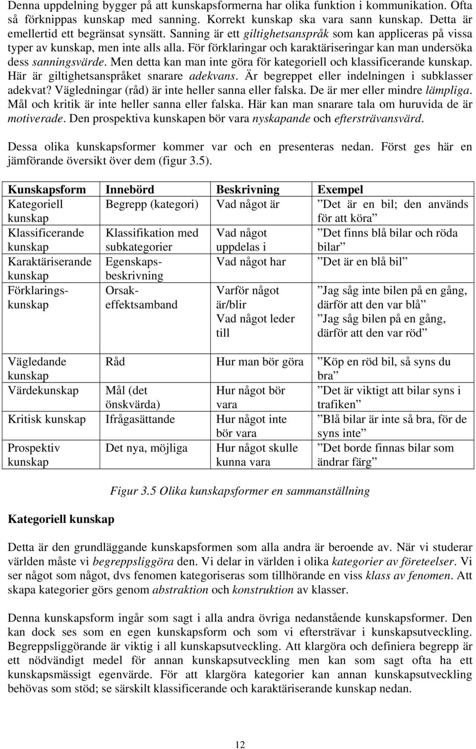 För förklaringar och karaktäriseringar kan man undersöka dess sanningsvärde. Men detta kan man inte göra för kategoriell och klassificerande kunskap. Här är giltighetsanspråket snarare adekvans.