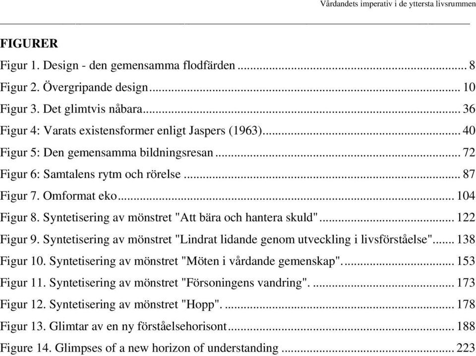 .. 122 Figur 9. Syntetisering av mönstret "Lindrat lidande genom utveckling i livsförståelse"... 138 Figur 10. Syntetisering av mönstret "Möten i vårdande gemenskap"... 153 Figur 11.