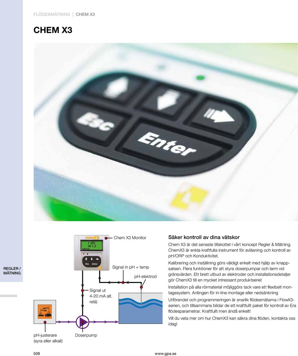 Flera funktioner för att styra doserpumpar och larm vid gränsvärden. Ett brett utbud av elektroder och installationsdetaljer gör ChemX3 till en mycket intressant produktserie!