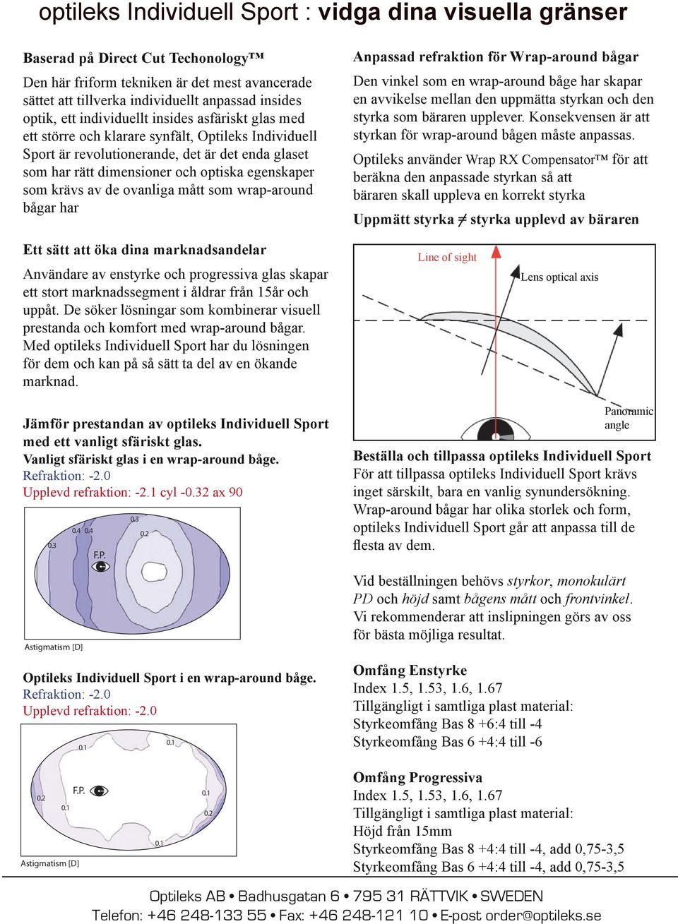 krävs av de ovanliga mått som wrap-around bågar har Anpassad refraktion för Wrap-around bågar Den vinkel som en wrap-around båge har skapar en avvikelse mellan den uppmätta styrkan och den styrka som