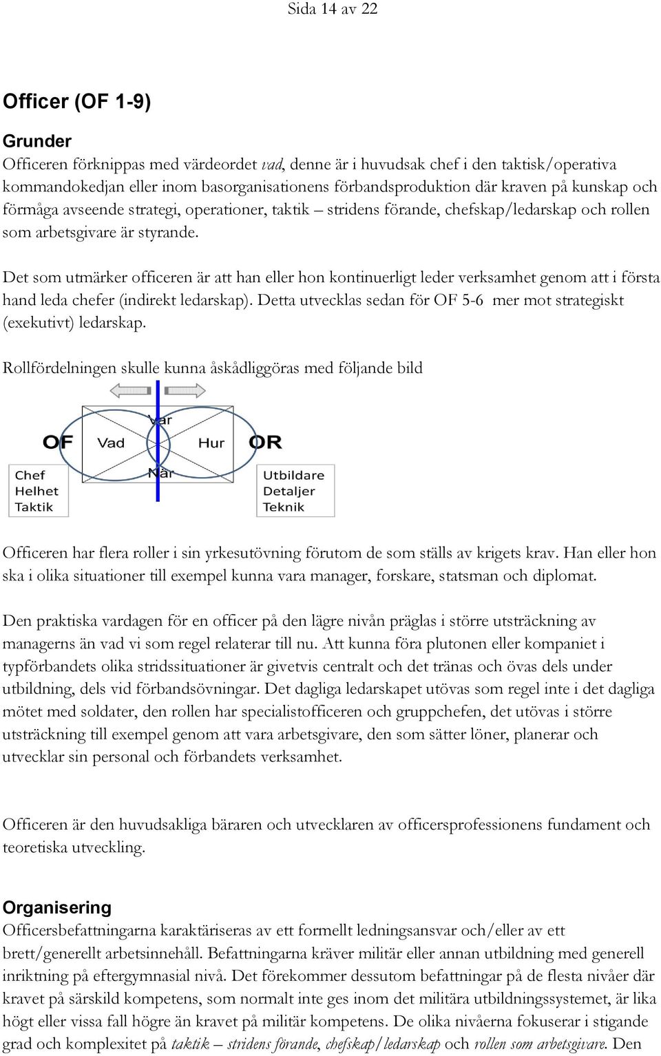 Det som utmärker officeren är att han eller hon kontinuerligt leder verksamhet genom att i första hand leda chefer (indirekt ledarskap).