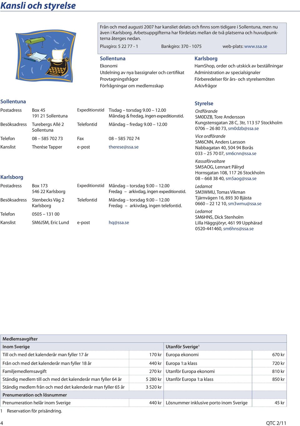 se Sollentuna Ekonomi Utdelning av nya bassignaler och certifikat Provtagningsfrågor Förfrågningar om medlemsskap Karlsborg HamShop, order och utskick av beställningar Administration av