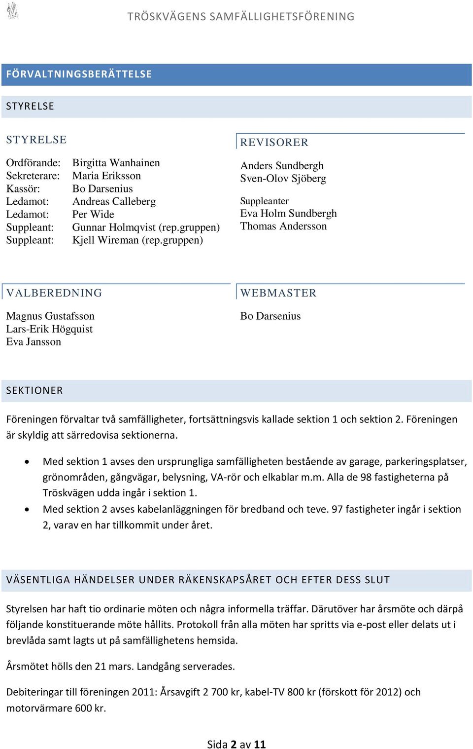 gruppen) REVISORER Anders Sundbergh Sven-Olov Sjöberg Suppleanter Eva Holm Sundbergh Thomas Andersson VALBEREDNING Magnus Gustafsson Lars-Erik Högquist Eva Jansson WEBMASTER Bo Darsenius SEKTIONER