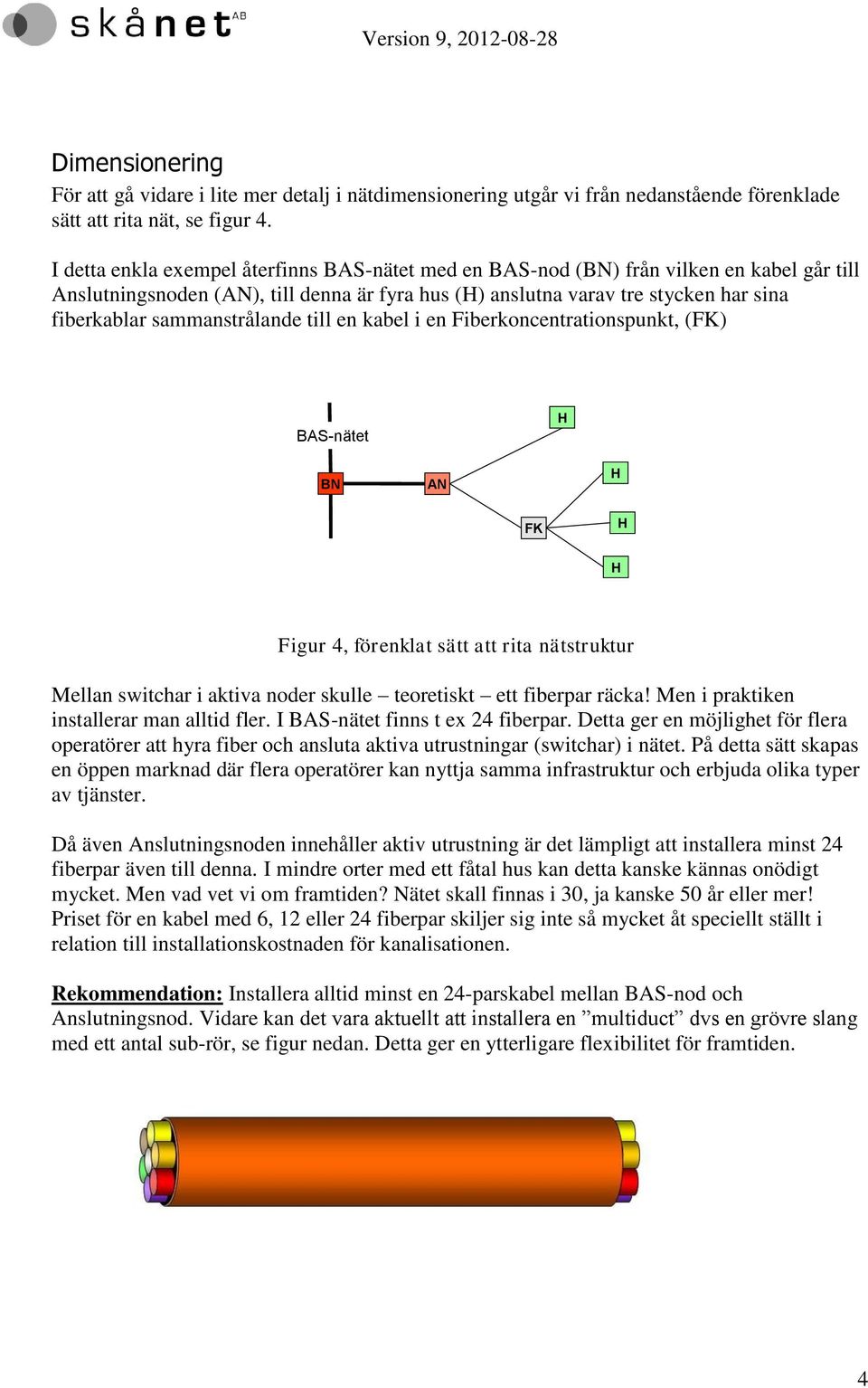 sammanstrålande till en kabel i en Fiberkoncentrationspunkt, (FK) BAS-nätet BN AN FK Figur 4, förenklat sätt att rita nätstruktur Mellan switchar i aktiva noder skulle teoretiskt ett fiberpar räcka!