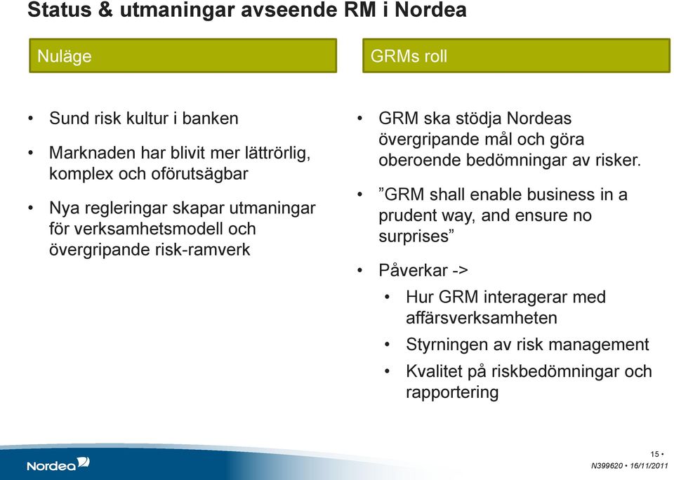 övergripande mål och göra oberoende bedömningar av risker.