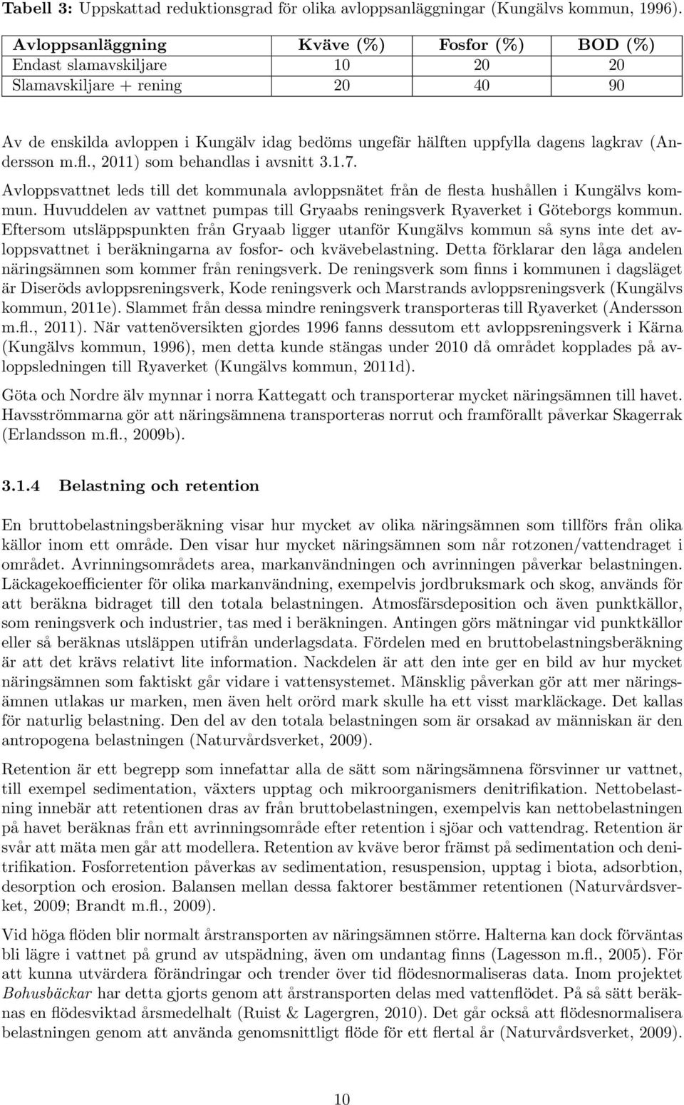 (Andersson m.fl., 2011) som behandlas i avsnitt 3.1.7. Avloppsvattnet leds till det kommunala avloppsnätet från de flesta hushållen i Kungälvs kommun.