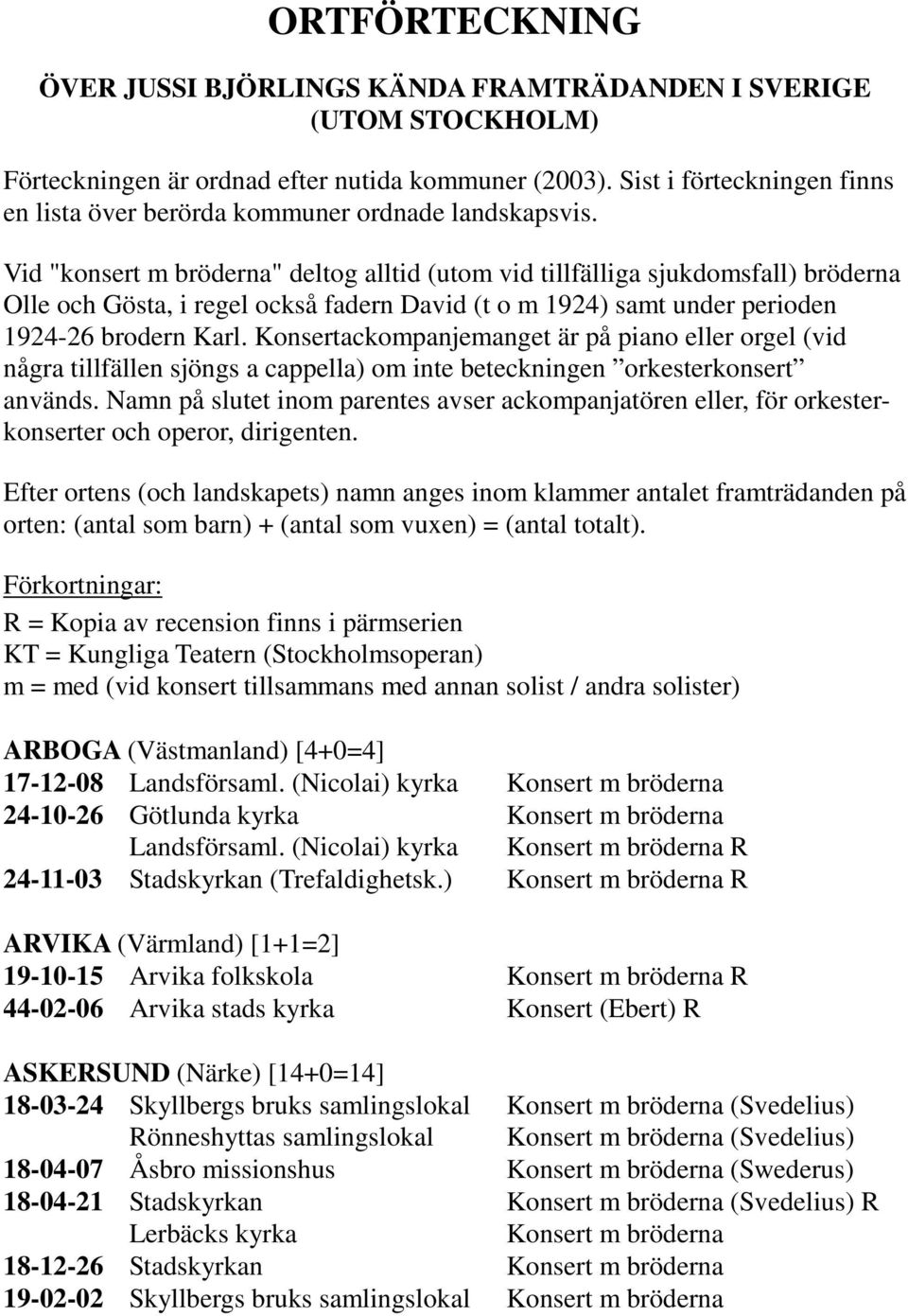 Vid "konsert m bröderna" deltog alltid (utom vid tillfälliga sjukdomsfall) bröderna Olle och Gösta, i regel också fadern David (t o m 1924) samt under perioden 1924-26 brodern Karl.