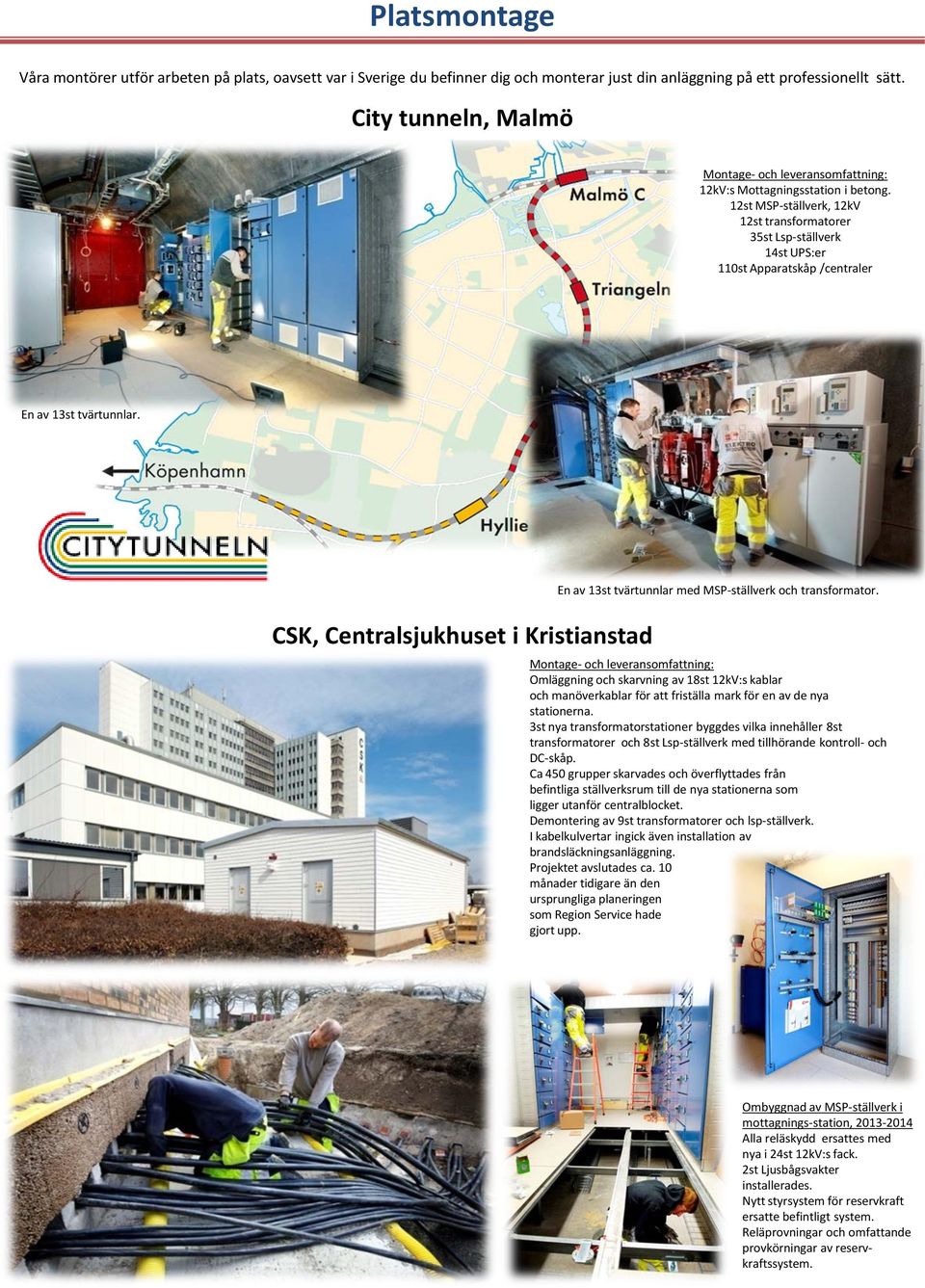 CSK, Centralsjukhuset i Kristianstad En av 13st tvärtunnlar med MSP-ställverk och transformator.