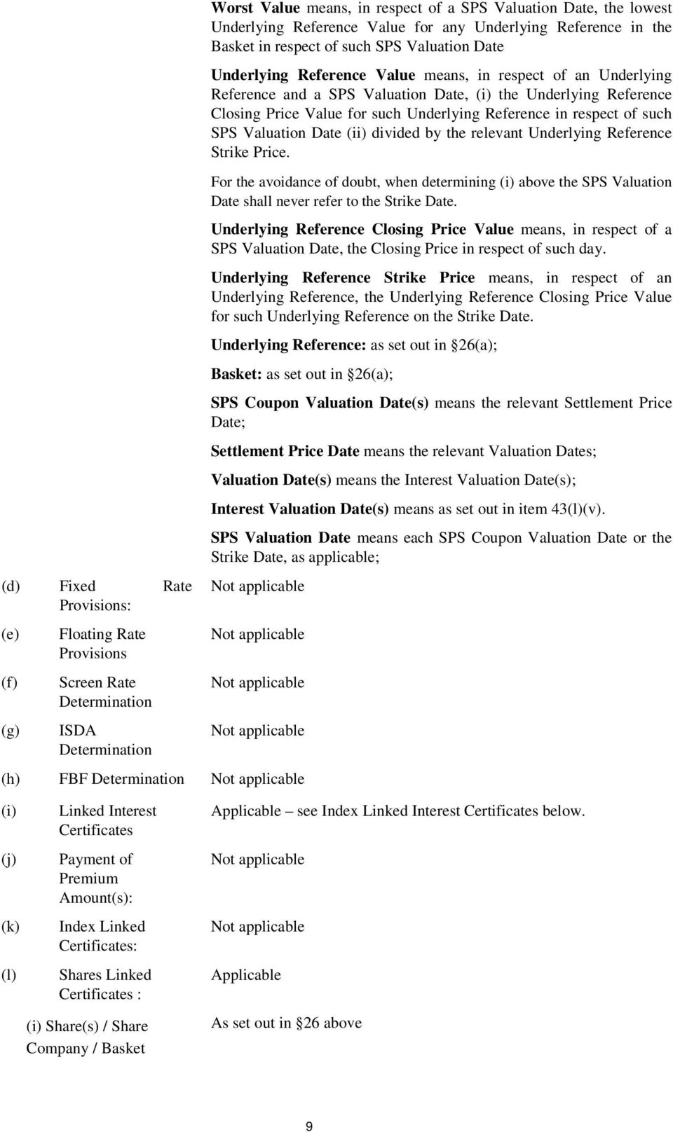 Underlying Reference Closing Price Value for such Underlying Reference in respect of such SPS Valuation Date (ii) divided by the relevant Underlying Reference Strike Price.