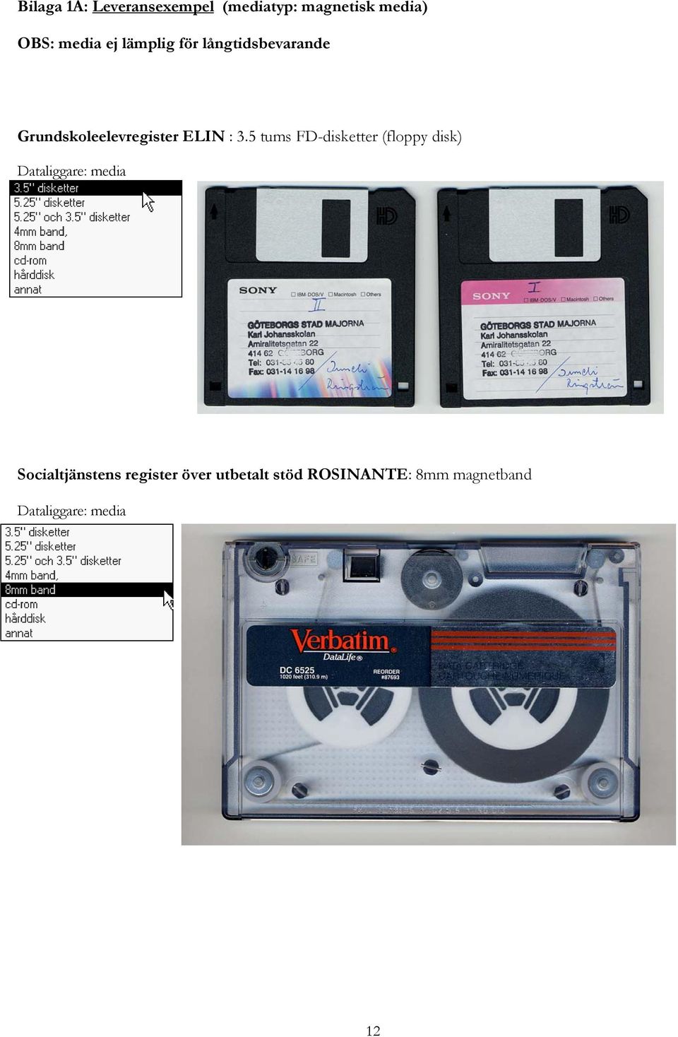 5 tums FD-disketter (floppy disk) Dataliggare: media Socialtjänstens