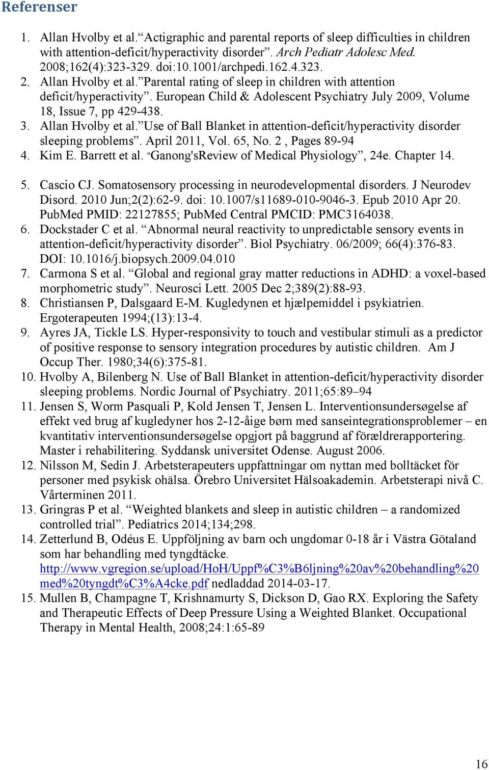 European Child & Adolescent Psychiatry July 2009, Volume 18, Issue 7, pp 429-438. 3. Allan Hvolby et al. Use of Ball Blanket in attention-deficit/hyperactivity disorder sleeping problems.