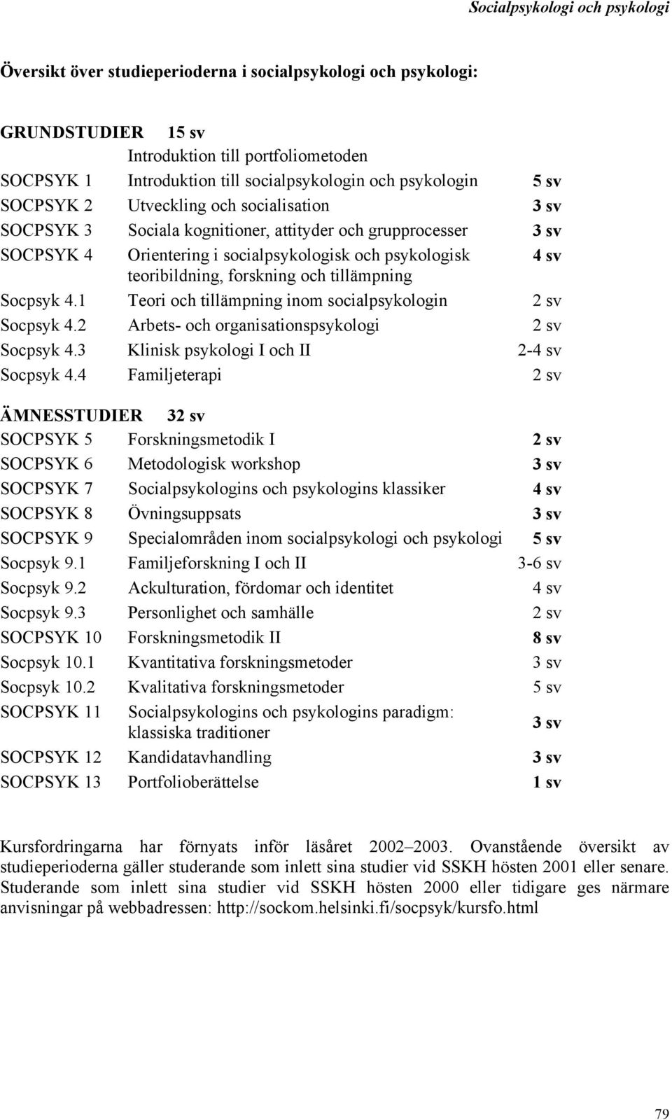 tillämpning Socpsyk 4.1 Teori och tillämpning inom socialpsykologin 2 sv Socpsyk 4.2 Arbets- och organisationspsykologi 2 sv Socpsyk 4.3 Klinisk psykologi I och II 2-4 sv Socpsyk 4.