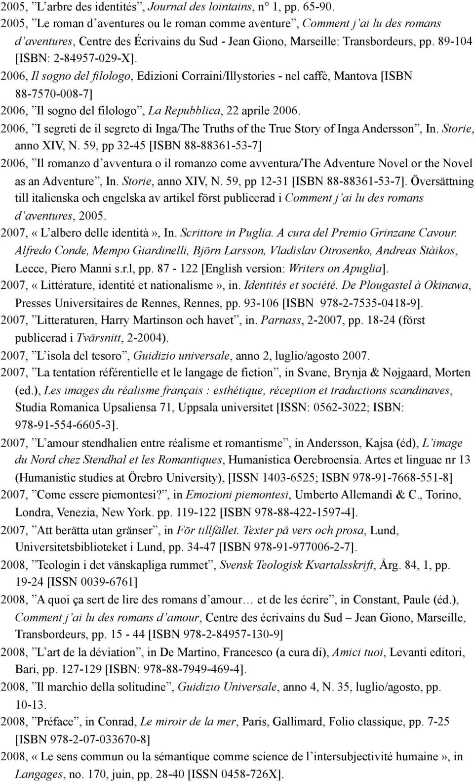 2006, Il sogno del filologo, Edizioni Corraini/Illystories - nel caffè, Mantova [ISBN 88-7570-008-7] 2006, Il sogno del filologo, La Repubblica, 22 aprile 2006.