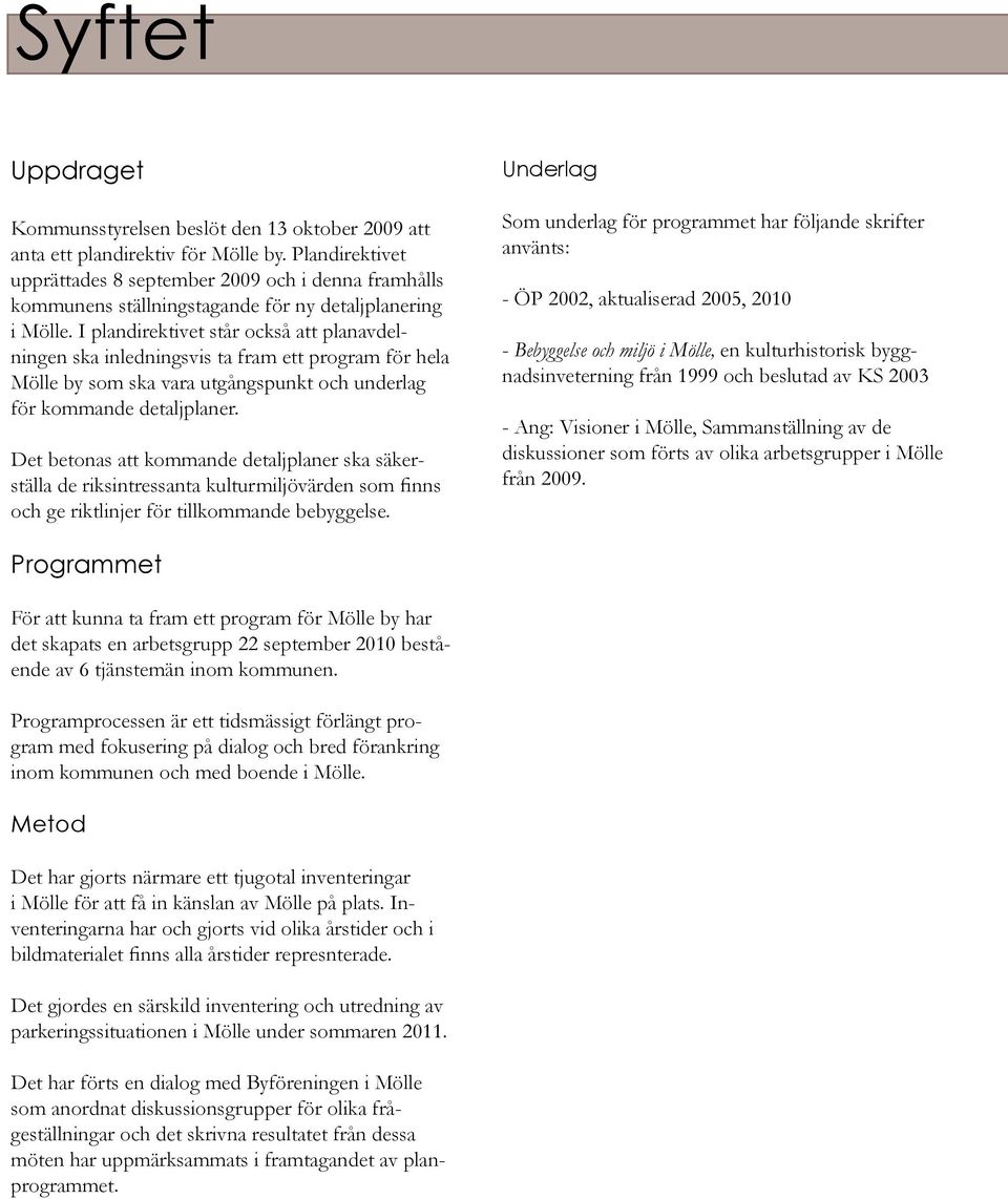 I plandirektivet står också att planavdelningen ska inledningsvis ta fram ett program för hela Mölle by som ska vara utgångspunkt och underlag för kommande detaljplaner.