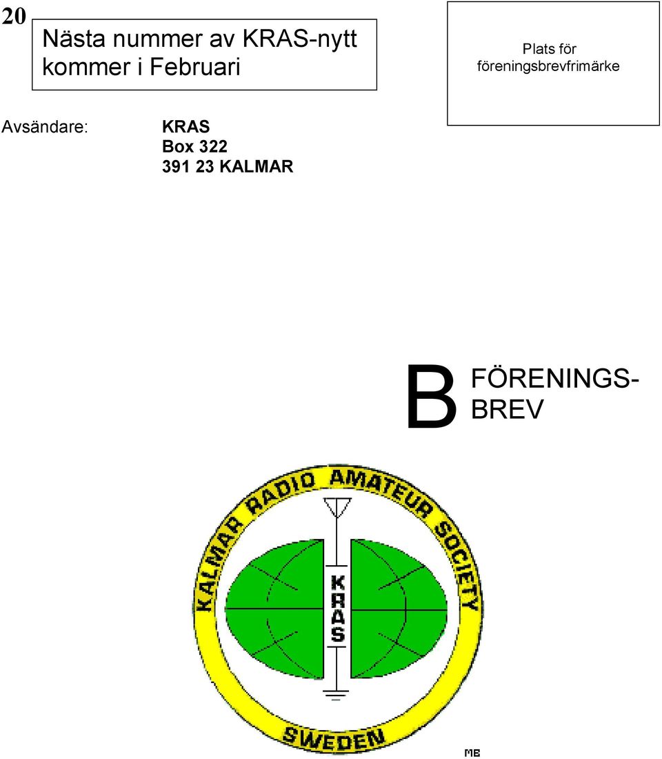 föreningsbrevfrimärke Avsändare: