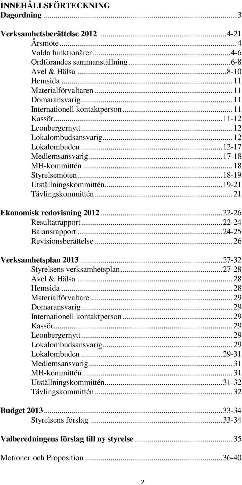 .. 18 Styrelsemöten... 18-19 Utställningskommittén... 19-21 Tävlingskommittén... 21 Ekonomisk redovisning 2012... 22-26 Resultatrapport... 22-24 Balansrapport... 24-25 Revisionsberättelse.