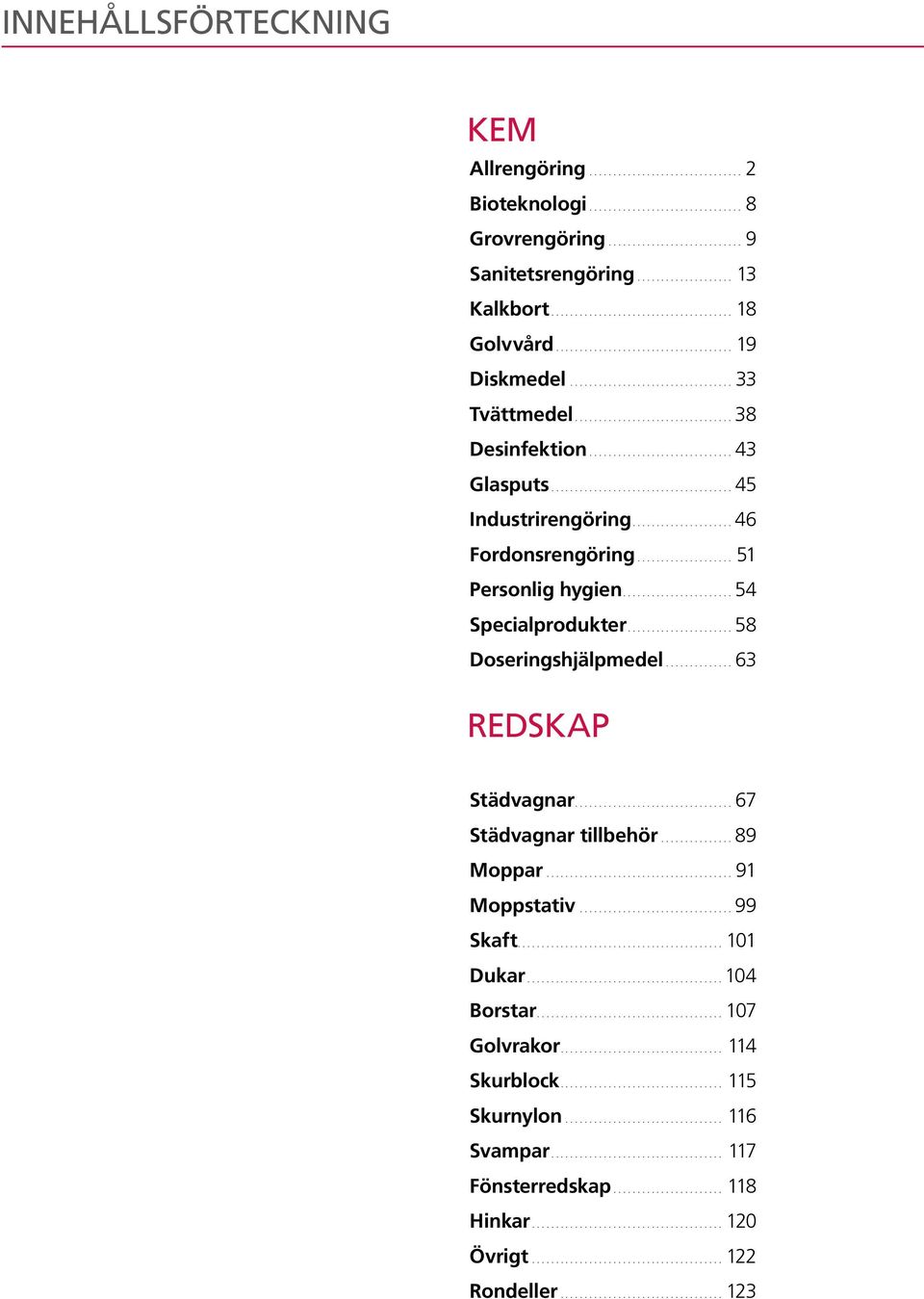 ..54 Specialprodukter...58 Doseringshjälpmedel...63 REDSKAP Städvagnar...67 Städvagnar tillbehör...89 Moppar... 91 Moppstativ...99 Skaft.