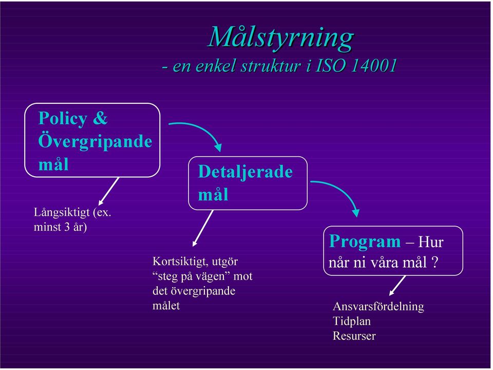 minst 3 år) Detaljerade mål Kortsiktigt, utgör steg på