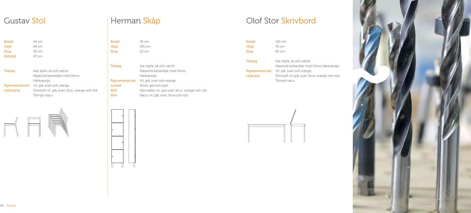 Bredd Djup Pigmenterad ask Lackad Sleif Söm 45 cm 195 cm 22 cm Massivträ behandlat med Osmo hårdvaxolja. Vit, grå, svart och orange. Kritvit, grå och svart.