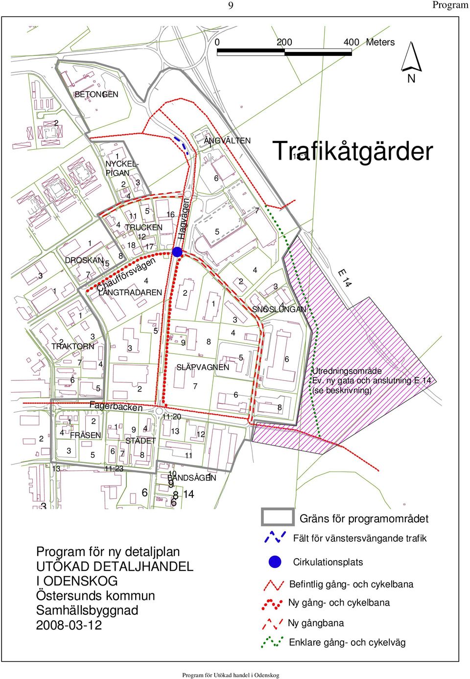 ny gata och anslutning E (se beskrivning) Gräns för programområdet för ny detaljplan UTÖKAD DETALJHANDEL I ODENSKOG Östersunds kommun