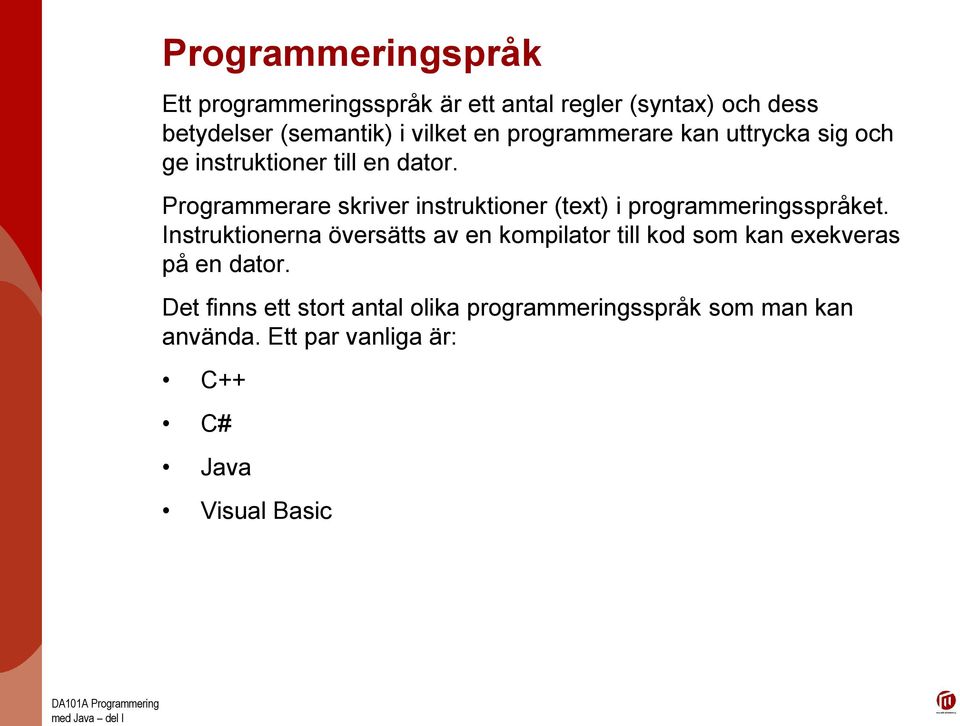 Programmerare skriver instruktioner (text) i programmeringsspråket.