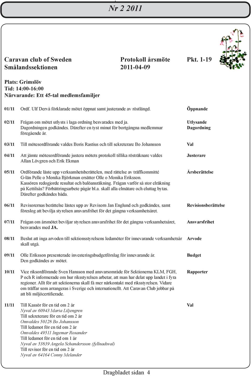 Därefter en tyst minut för bortgångna medlemmar Dagordning föregående år.