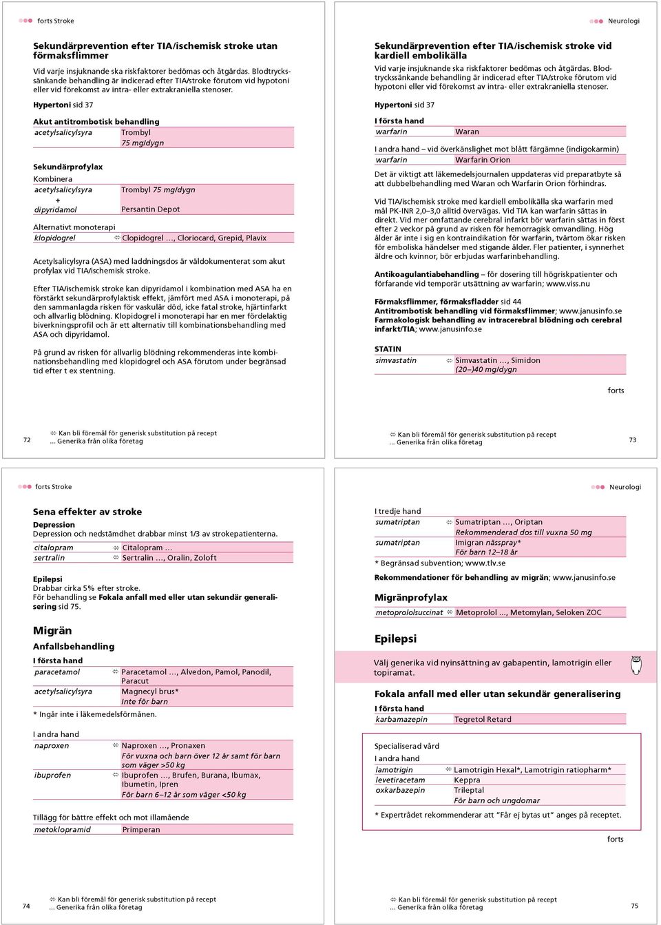 Hypertoni sid 37 Akut antitrombotisk behandling acetylsalicylsyra Trombyl 75 mg/dygn Sekundärprofylax Kombinera acetylsalicylsyra + dipyridamol Trombyl 75 mg/dygn Persantin Depot Alternativt