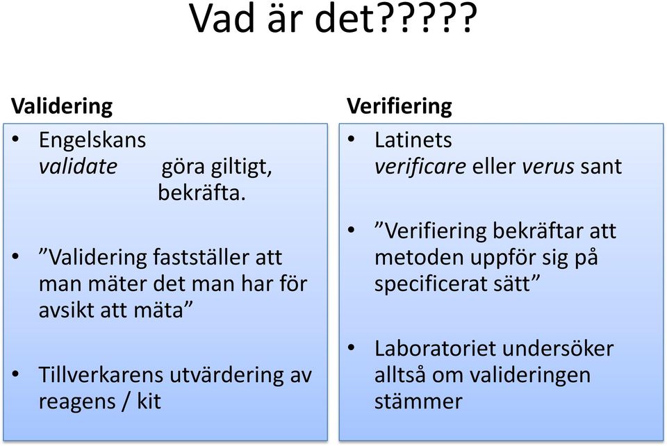 utvärdering av reagens / kit Verifiering Latinets verificare eller verus sant