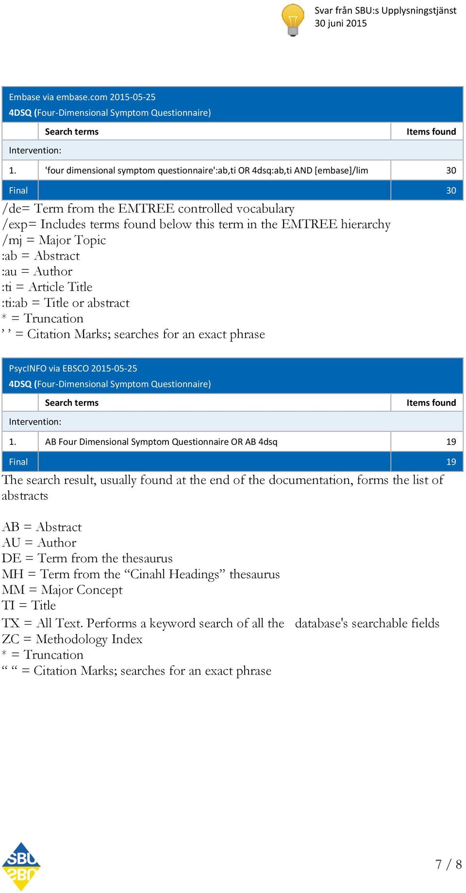 hierarchy /mj = Major Topic :ab = Abstract :au = Author :ti = Article Title :ti:ab = Title or abstract * = Truncation = Citation Marks; searches for an exact phrase PsycINFO via EBSCO 2015-05-25 4DSQ