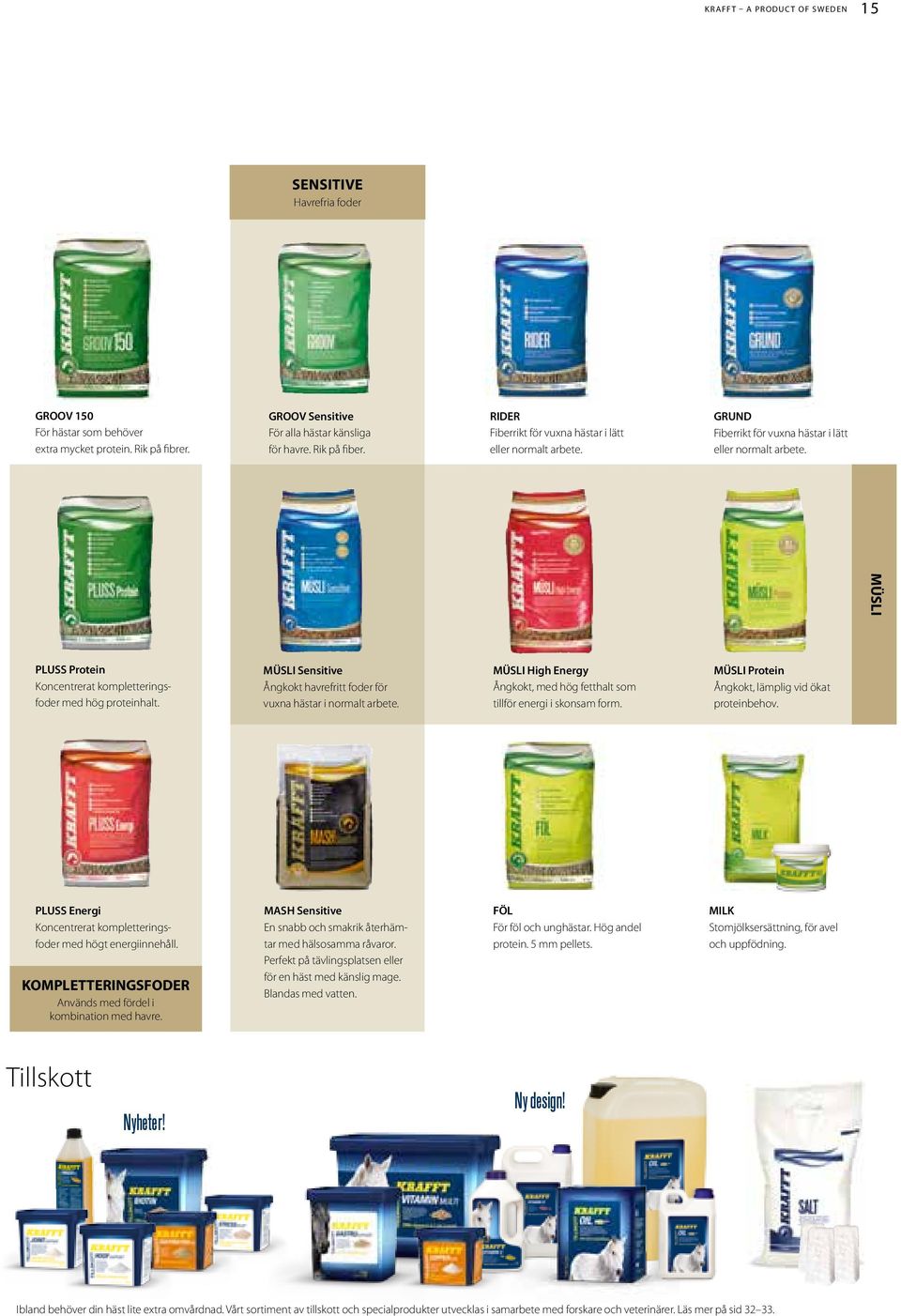 MÜSLI Sensitive Ångkokt havrefritt foder för vuxna hästar i normalt arbete. MÜSLI High Energy Ångkokt, med hög fetthalt som tillför energi i skonsam form.