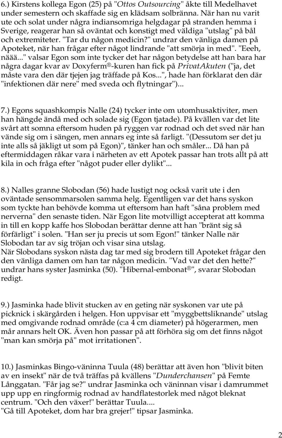 "Tar du någon medicin?" undrar den vänliga damen på Apoteket, när han frågar efter något lindrande "att smörja in med". "Eeeh, näää.