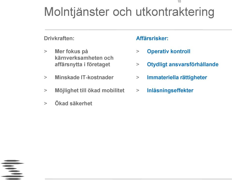 Möjlighet till ökad mobilitet Affärsrisker: > Operativ kontroll >