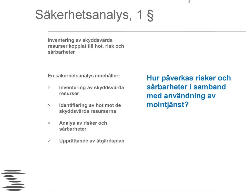 > Identifiering av hot mot de skyddsvärda resurserna.