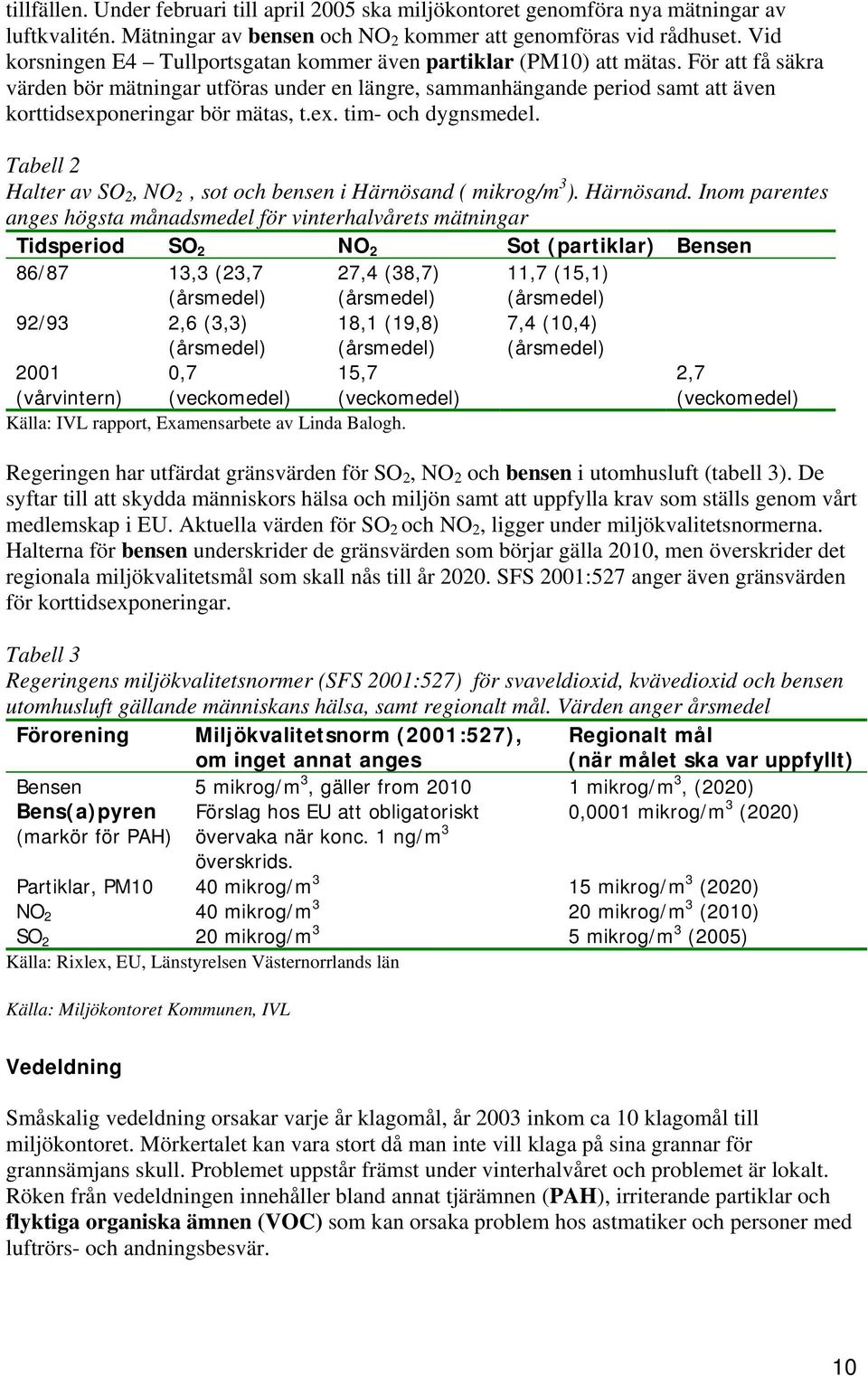 För att få säkra värden bör mätningar utföras under en längre, sammanhängande period samt att även korttidsexponeringar bör mätas, t.ex. tim- och dygnsmedel.