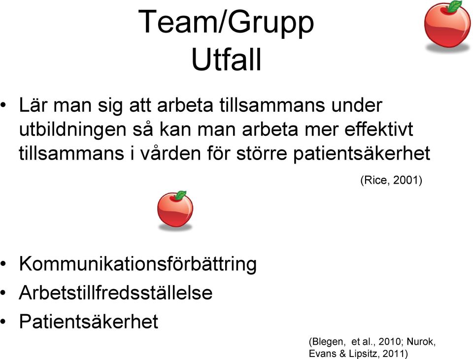större patientsäkerhet (Rice, 2001) Kommunikationsförbättring